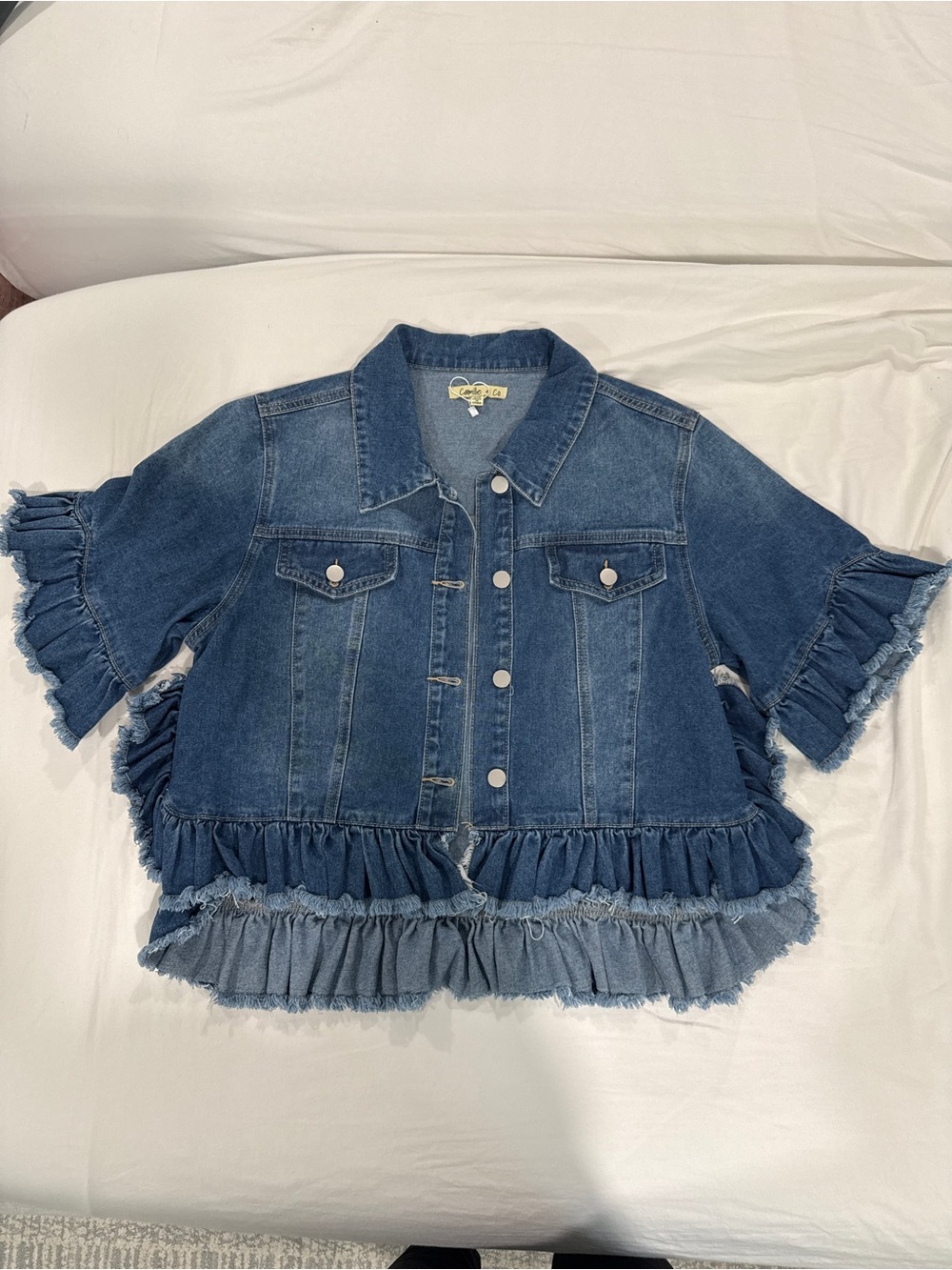 NEW Women’s Denim Ruffle Jacket - Blue Jean S/M